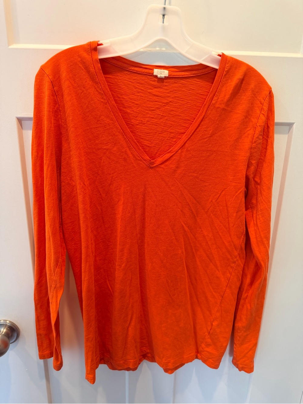 J.Crew Size L Burnt Orange Cotton Slub V Neck Long Sleeve Tee